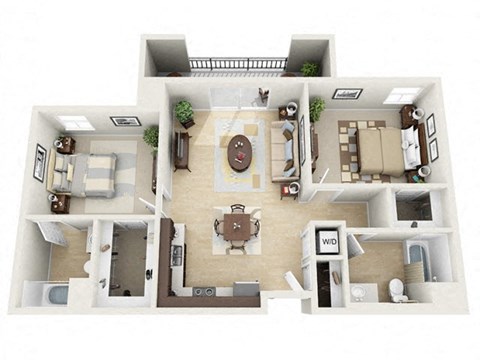 Mosaic Apartments_Oxnard CA_Floor Plan_Two Bedroom Two Bathroom 2A